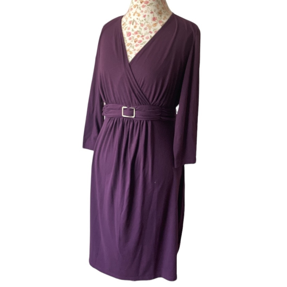 Motherhood Wrap Belted Maternity Nursing Dress with Tie, Purple size XL